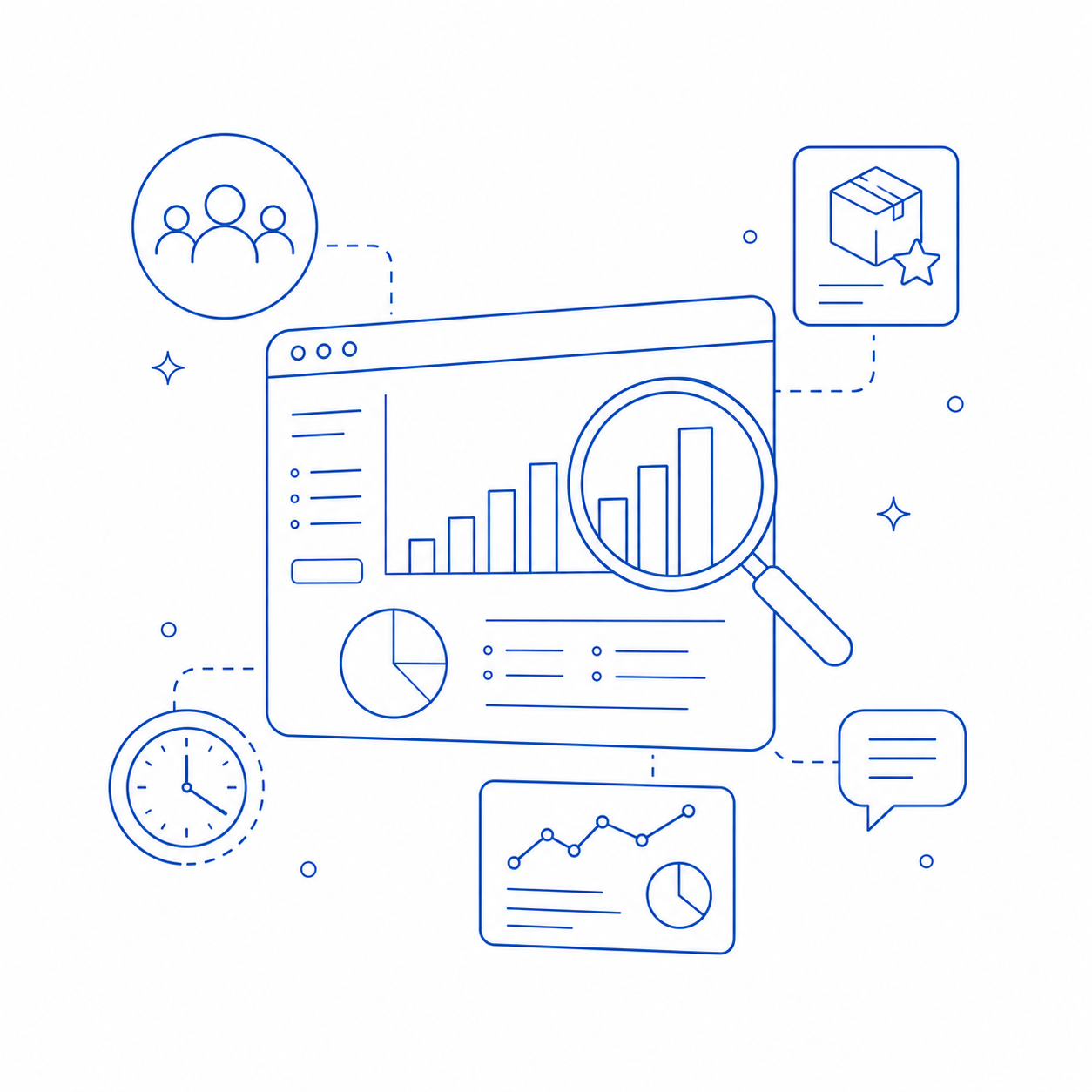 Intelligence infographic — clean dashboards and feedback loops replacing guesswork.